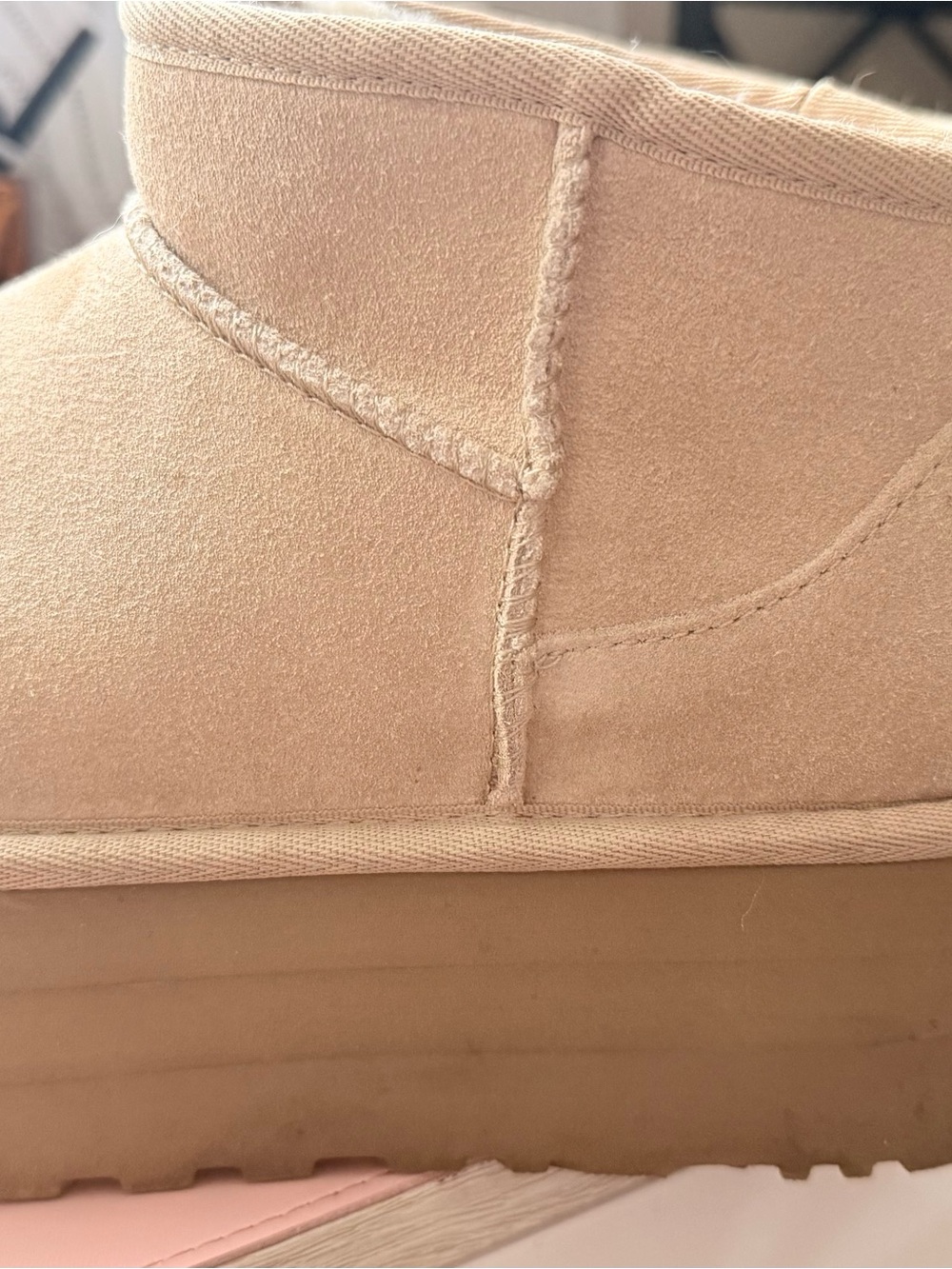 Classic Short Suede Platform Ugg Boot in Light Beige